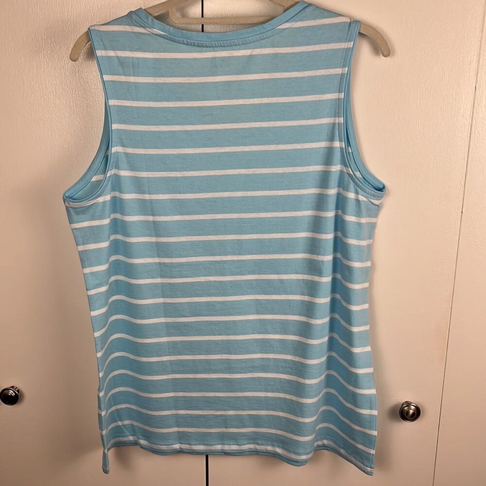 Coral Bay Sleeveless T Shirt V Neck Blue White Stripe Large100% Cotton - Picture 4 of 6